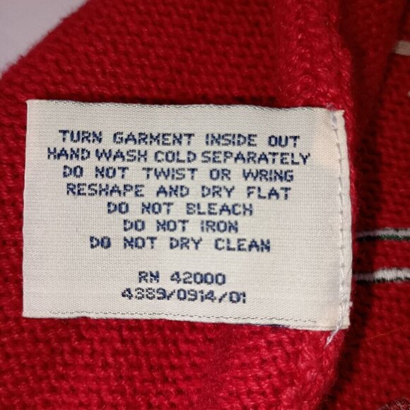 Ugly Christmas Cardigan Sweater Red & Black Crochet Trim Rami Cotton Blend Sz LG - Picture 11 of 11